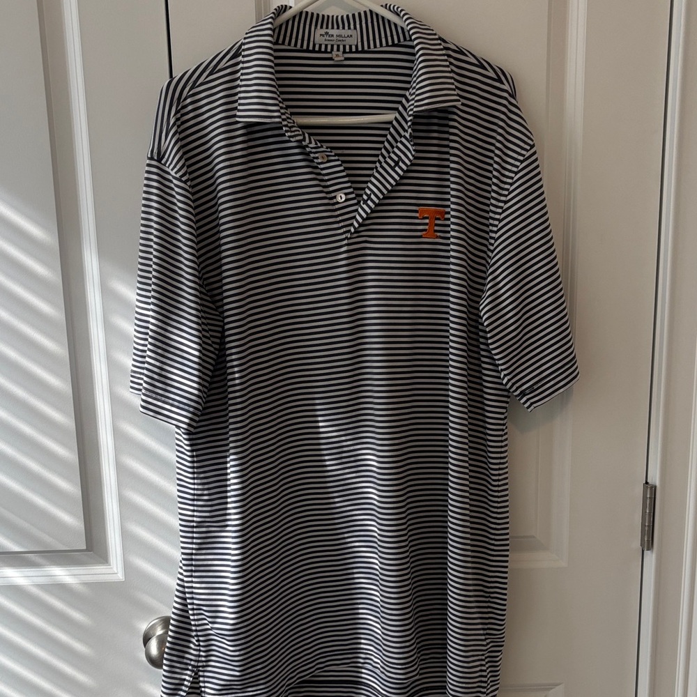 Peter Millar Navy and White Striped Polo